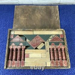Antique Wooden Building Block Set in Box 88 Pieces German
