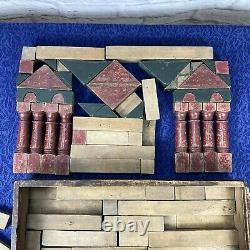 Antique Wooden Building Block Set in Box 88 Pieces German