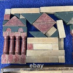 Antique Wooden Building Block Set in Box 88 Pieces German