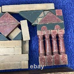 Antique Wooden Building Block Set in Box 88 Pieces German