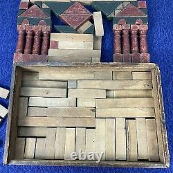 Antique Wooden Building Block Set in Box 88 Pieces German