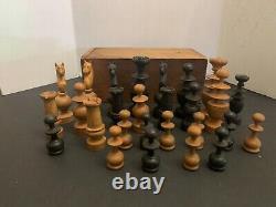 Antique Wooden Chess Set with Wooden Box