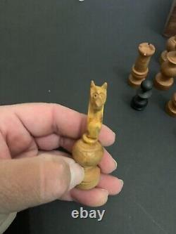 Antique Wooden Chess Set with Wooden Box