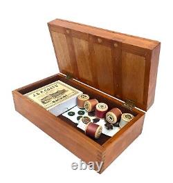 Antique Wooden Haberdashery Box / Sewing Chest & Contents / Coat's Spool Set