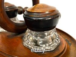 Antique Wooden Stationery Box & Inkwell Stand Set Letter Desktop Tidy / Cabinet