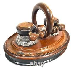 Antique Wooden Stationery Box & Inkwell Stand Set Letter Desktop Tidy / Cabinet