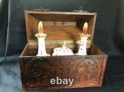 Antique Wooden box with porcelain perfume bottles vanity set