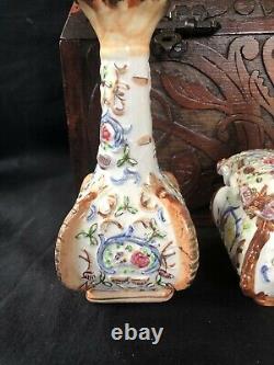 Antique Wooden box with porcelain perfume bottles vanity set