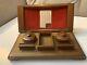 Antique Vintage Wooden Desk Tidy Inkwell Writing Box Set