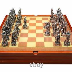 Arabian themed Chess Set. Pewter Pieces Wood Board & Box