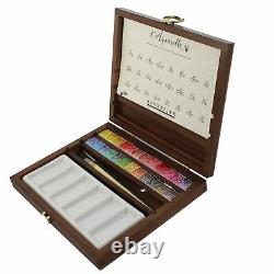 Artist watercolour paint set Sennelier wooden box Extra Fine 24 Half Pans brush