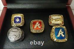 Atlanta Braves World Series and NL Pennant 5 Ring Set WITH Wooden Box. Glavine
