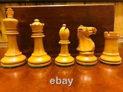 Atq British Howard Staunton Complete Chess Set & Original Mahogany Box C-1910