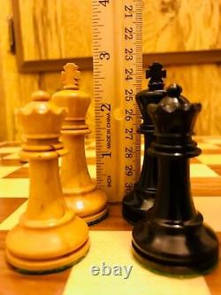 Atq British Howard Staunton Complete Chess Set & Original Mahogany Box C-1910