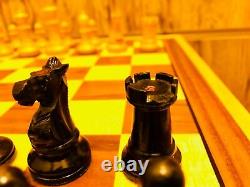 Atq British Howard Staunton Complete Chess Set & Original Mahogany Box C-1910