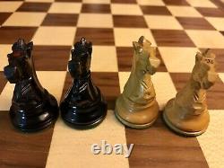 Atq British Howard Staunton Complete Chess Set & Original Mahogany Box C-1910