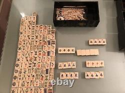 Beautiful Mahjong Set in Wooden Box Vintage With Bone & Bamboo Tiles