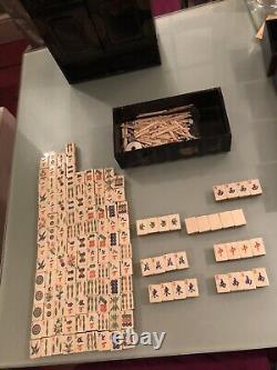 Beautiful Mahjong Set in Wooden Box Vintage With Bone & Bamboo Tiles