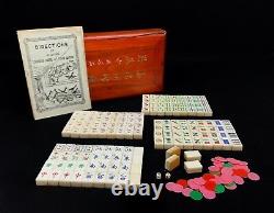 Bone And Bamboo Mahjong Set In Wooden Case / Box Mah Jong / Small Tile / Vintage