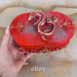 Box jewellery jewels organizer wood chinese vintage red dragon home decor lucky