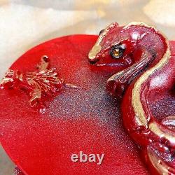 Box jewellery jewels organizer wood chinese vintage red dragon home decor lucky