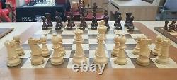 Boxwood Rosewood Jumbo Chess Set in Cherry Teakwood Box King Height 6 No Board