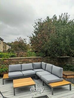 Brand new, boxed 5 seat garden corner sofa furniture set (aluminium and teak)