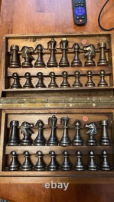 Brass/Metal Italian made chess set in wooden box
