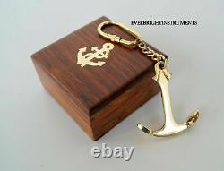 Brass Nautical Marine Anchor Key Chain With Wooden Box Set Of 20 Pcs Key Ring