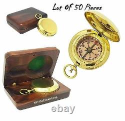 Brass Pocket Compass Push Button Compass With Wooden Box Set of 50 unit