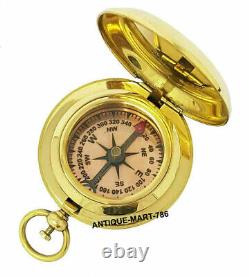 Brass Pocket Compass Push Button Compass With Wooden Box Set of 50 unit