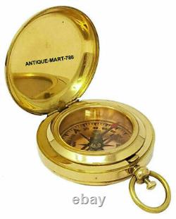 Brass Pocket Compass Push Button Compass With Wooden Box Set of 50 unit