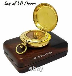 Brass Pocket Compass Push Button Compass With Wooden Box Set of 50 unit