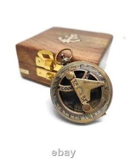 Brass Sundial Antique Pocket Compass with Wooden Box Compass Gift Set of 20 Pcs