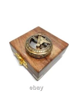 Brass Sundial Antique Pocket Compass with Wooden Box Compass Gift Set of 20 Pcs