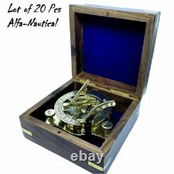 Brass Sundial Compass With Wooden Box Nautical Maritime Camping Compass Set of 20