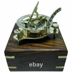 Brass Sundial Compass With Wooden Box Nautical Maritime Camping Compass Set of 20