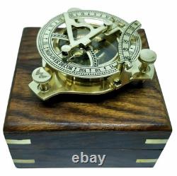 Brass Sundial Compass With Wooden Box Nautical Maritime Camping Compass Set of 20