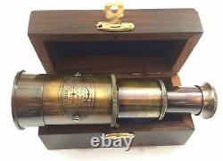 Brass Telescope with Decorative Wooden Box 5''' Telescope Set of 50 Unit