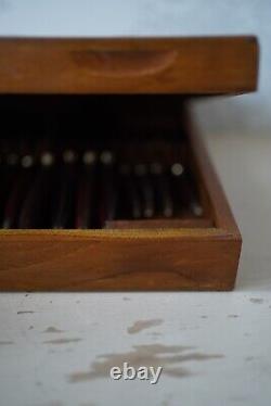 Brass cutlery set red brown with wooden box vintage antique