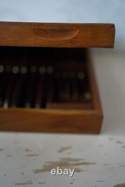 Brass cutlery set red brown with wooden box vintage antique