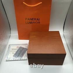 Brown Wooden Panerai Luminor Watch Box Genuine Black Leather Case Full Set 1850