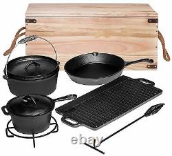 Bruntmor Pre Seasoned 7 Piece Cast Iron Cookware Set Pots and Pan Set with Box