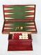 C1900 Lg Austrian Handmade Backgammon Full Set Wooden Folding Board Box Counters