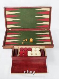 C1900 Lg Austrian Handmade Backgammon Full Set Wooden Folding Board Box Counters