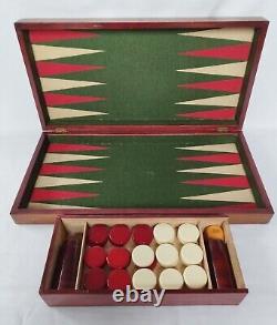 C1900 Lg Austrian Handmade Backgammon Full Set Wooden Folding Board Box Counters