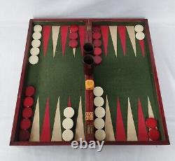 C1900 Lg Austrian Handmade Backgammon Full Set Wooden Folding Board Box Counters