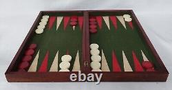 C1900 Lg Austrian Handmade Backgammon Full Set Wooden Folding Board Box Counters