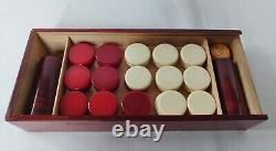 C1900 Lg Austrian Handmade Backgammon Full Set Wooden Folding Board Box Counters