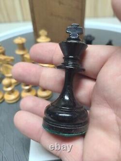 CHESSMEN/PIECES/SET WOOD USA MADE BROWN/BLACK In Wooden Box Dated 1933